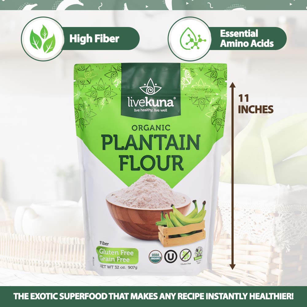 LiveKuna Organic Plantain Flour - Gluten Free All Purpose Flour Alternative For Baking & Cooking Recipes - Grain Free Vegan Plan