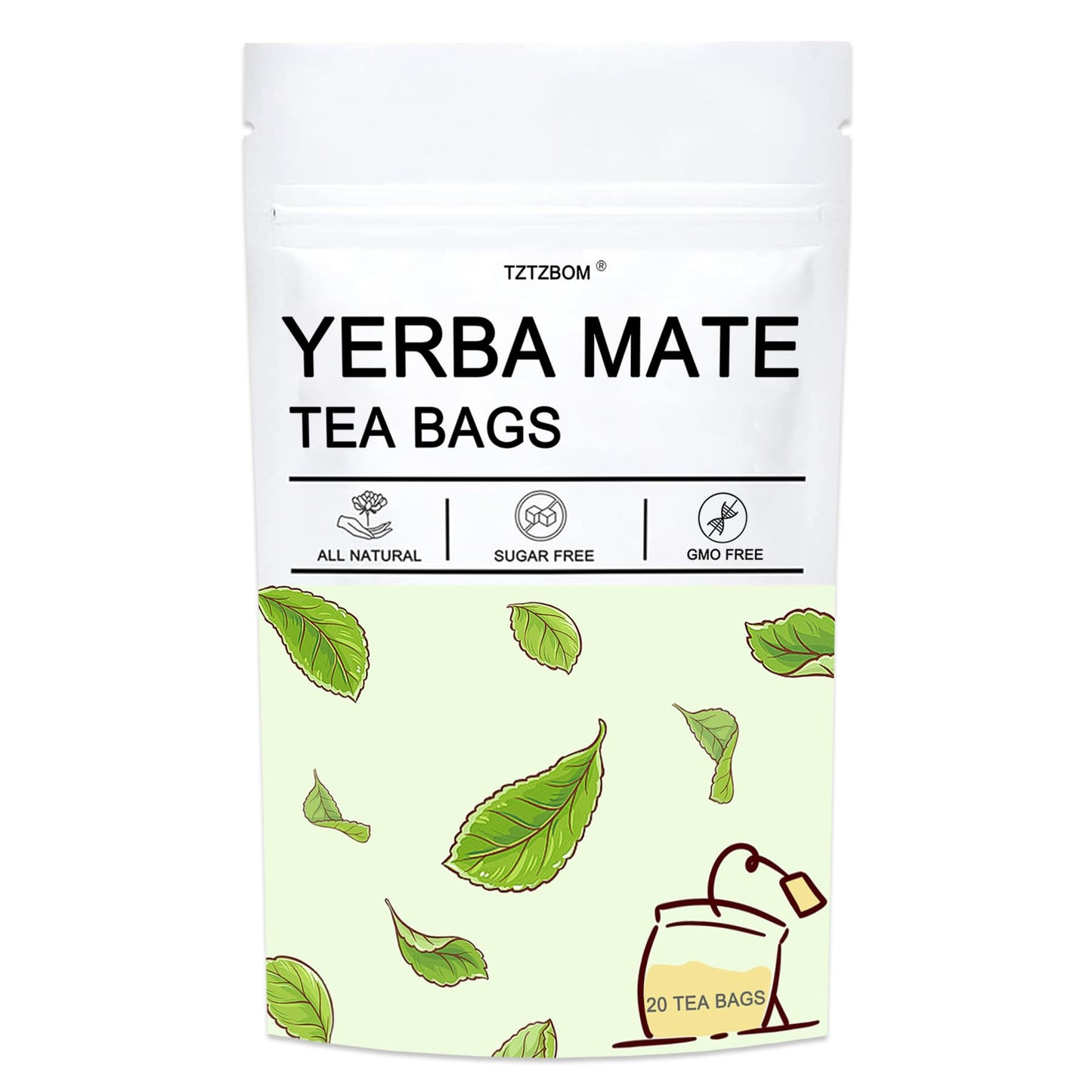 TZTZBOM Yerba Mate Tea Bags, Natural Caffeine, Smooth Energy & Focus, 20 Count