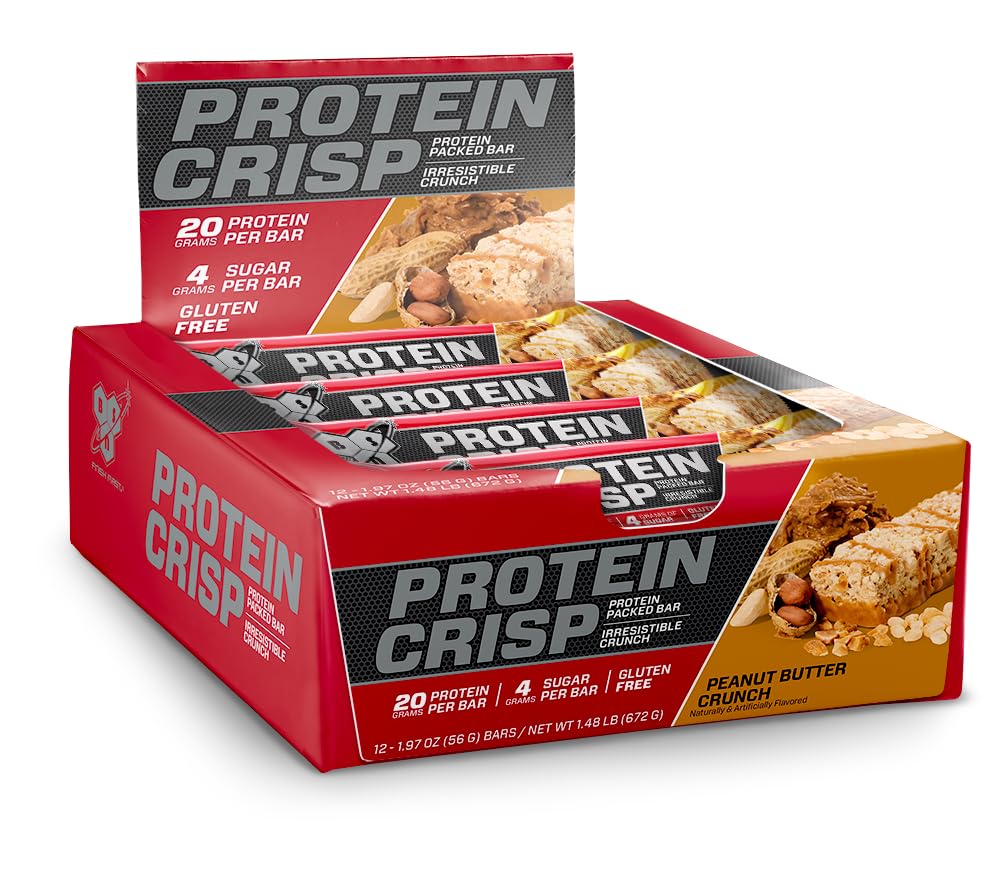 Bsn Protein Crisp Bar, Protein Snack Bars, Crunch Bars With Whey Protein And Fiber, Gluten Free, Peanut Butter Crunch, 12 Count 