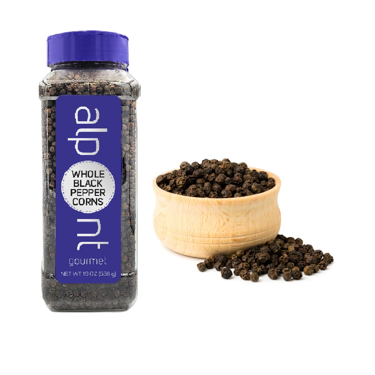 Alpont Gourmet Whole Black Peppercorns 19Oz (538G), All Natural, Non-Gmo, Packed To Keep It Fresh, Premium Quality
