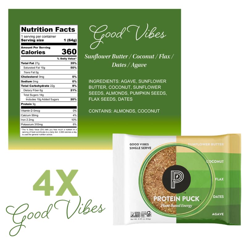 Protein Puck Plant Based Bars, Vegan Protein Snacks, Gluten Free, 16 Count, 2.25 oz, Variety Pack
