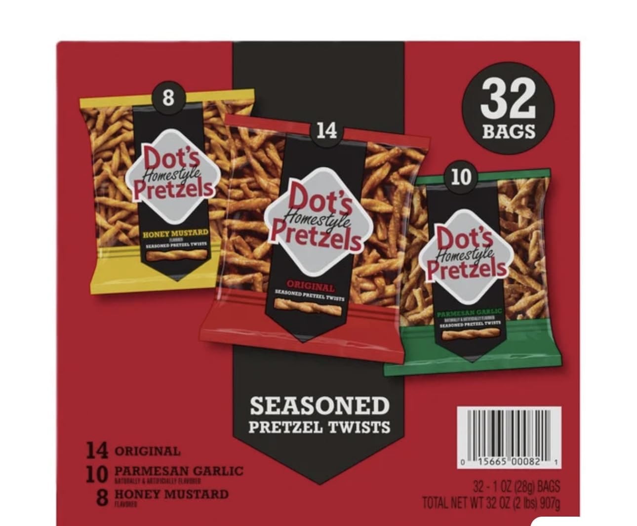 Dots Homestyle Pretzels Variety Pack  Original  Parmesan Garlic  Honey Mustard Seasoned Pretzel Twists  32 Count  1 oz Bags
