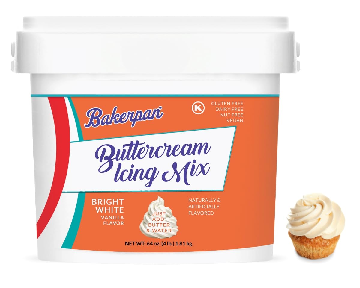 Bakerpan Buttercream Icing Mix for Cake Decorating, Vanilla Frosting, 4 Pound, White