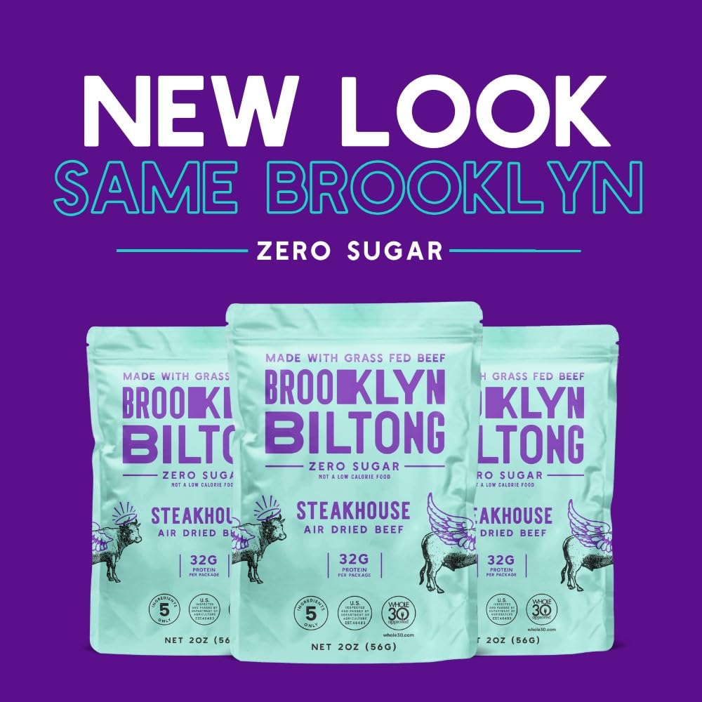 Brooklyn Biltong Air Dried Grass Fed Beef Snack, South African Beef Jerky (8 Oz, Pack Of 2) - Whole30 Approved, Paleo, Keto, Glu