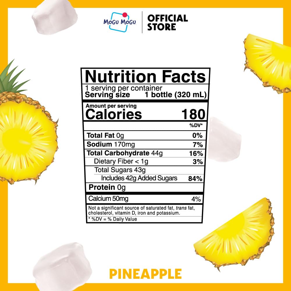 Mogu Mogu Drink Pineapple Juice (6 Bottles) Delicious Drinks Made With Fruit Juice And Nata De Coco (Coconut Jelly) Fun Chewable