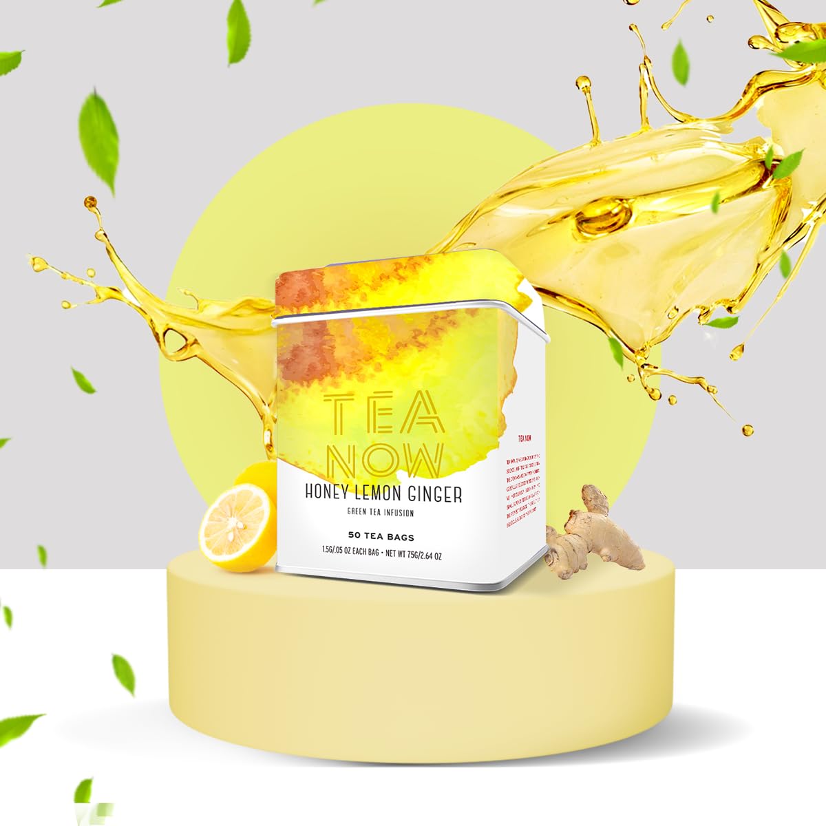 TEA NOW Honey Lemon Ginger Green Tea - Organic Ceylon, 50 Tea Bags, Herbal Teas with Antioxidants, Caffeinated, Perfect for Women