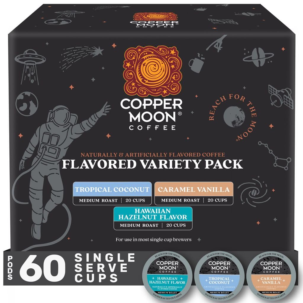 Copper Moon Single Serve Coffee Pods For Keurig K-Cup malt-inspired  Flavored Variety Pack (Caramel Vanilla  Tropical Coconut  Hawaiian Hazelnut)  60 Count