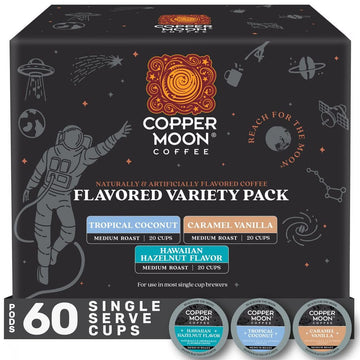 Copper Moon Single Serve Coffee Pods For Keurig K-Cup malt-inspired  Flavored Variety Pack (Caramel Vanilla  Tropical Coconut  Hawaiian Hazelnut)  60 Count