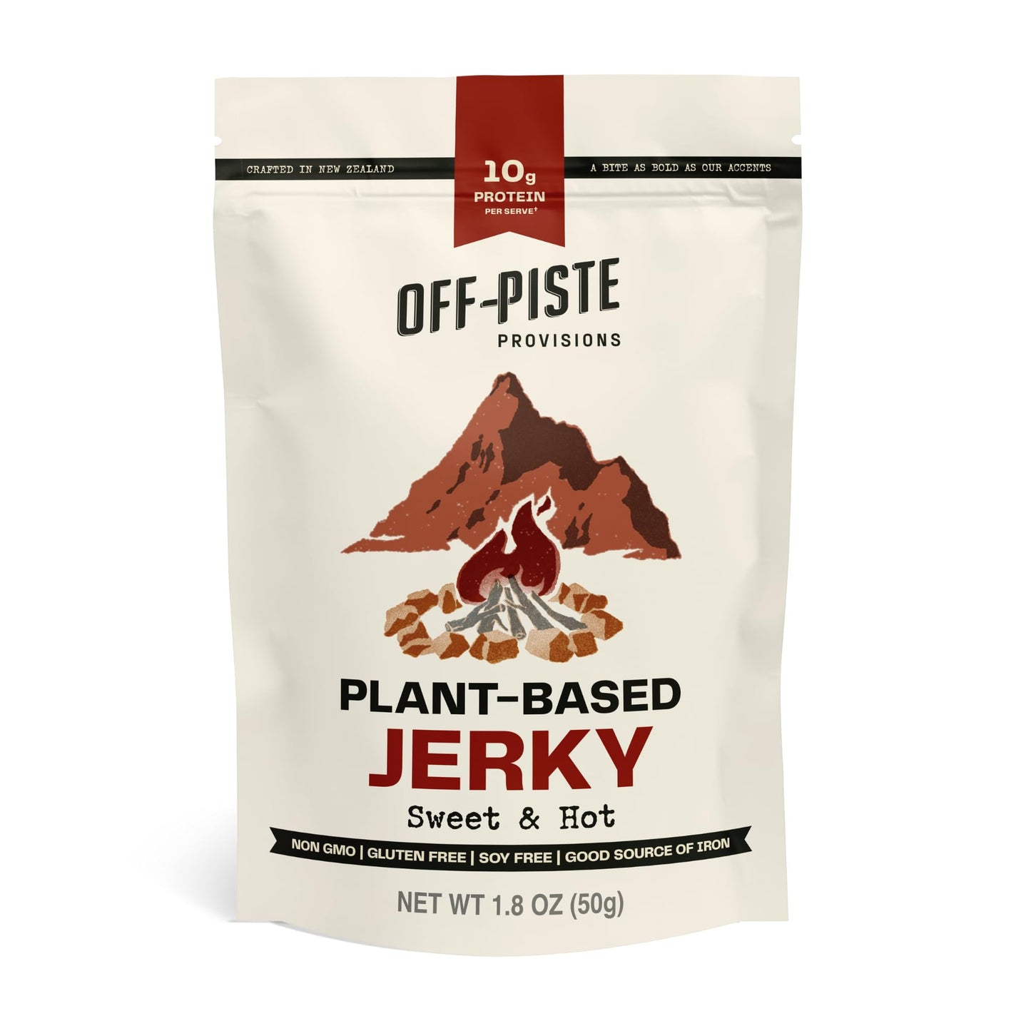 Off-Piste Sweet n Hot Plant-Based Jerky, 1.8oz. - High Protein Healthy Snacks Vegan Jerky for Recovery, School, Office, 23g Prot