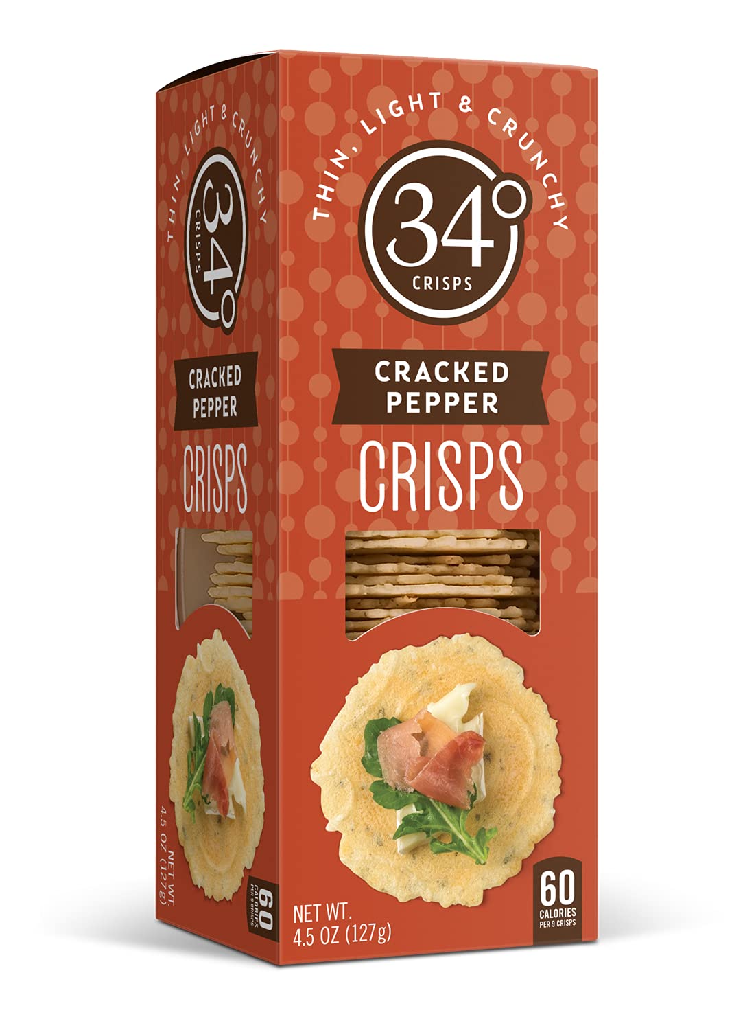 34 Degrees Cracked Pepper Crisps | Light & Crunchy Thin Crackers for Charcuterie, Cheese Boards & Entertaining, 6 Pack (4.5oz ea