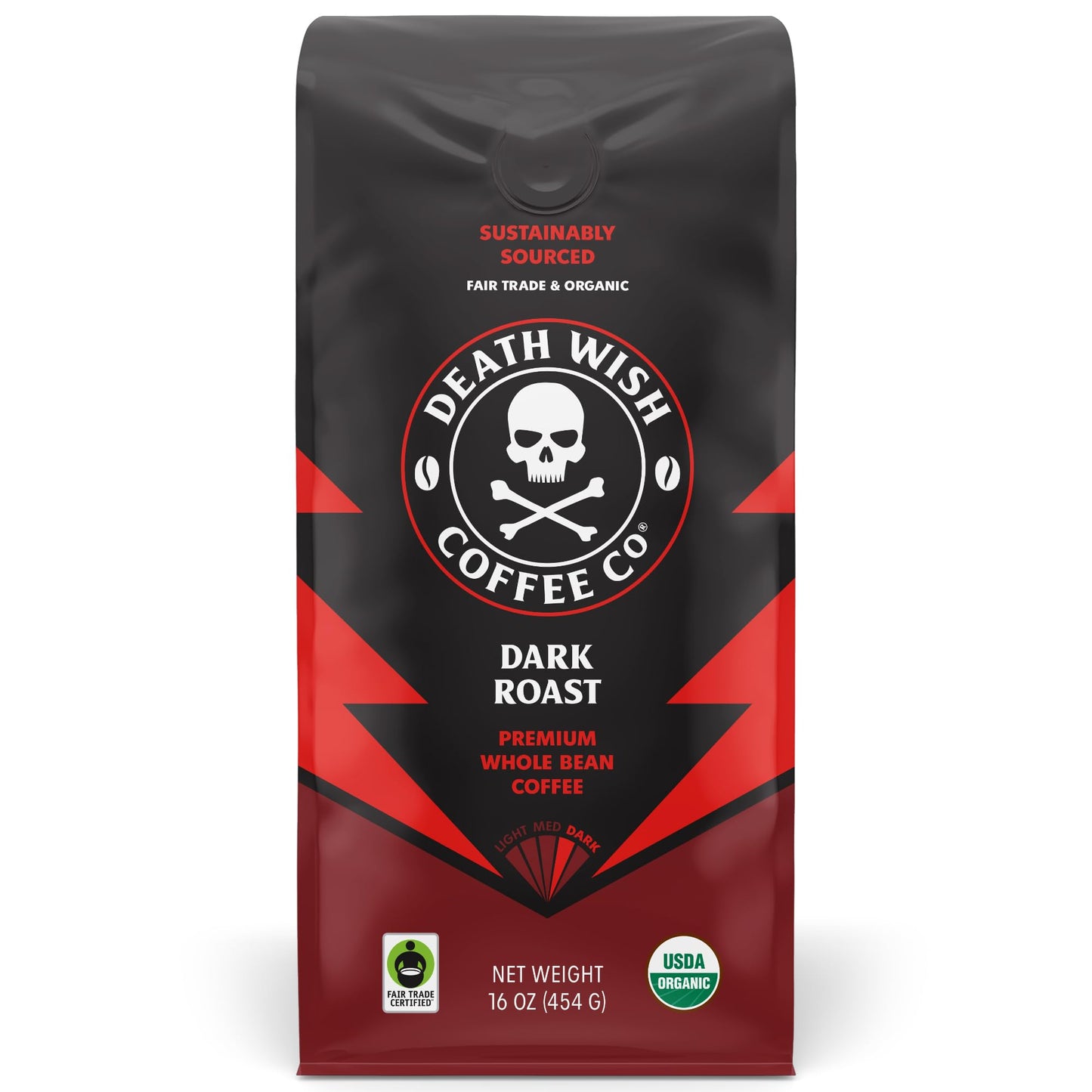 Death Wish Coffee Dark Roast Whole Bean Coffee, Organic, Fair Trade, 16 oz, Model 101