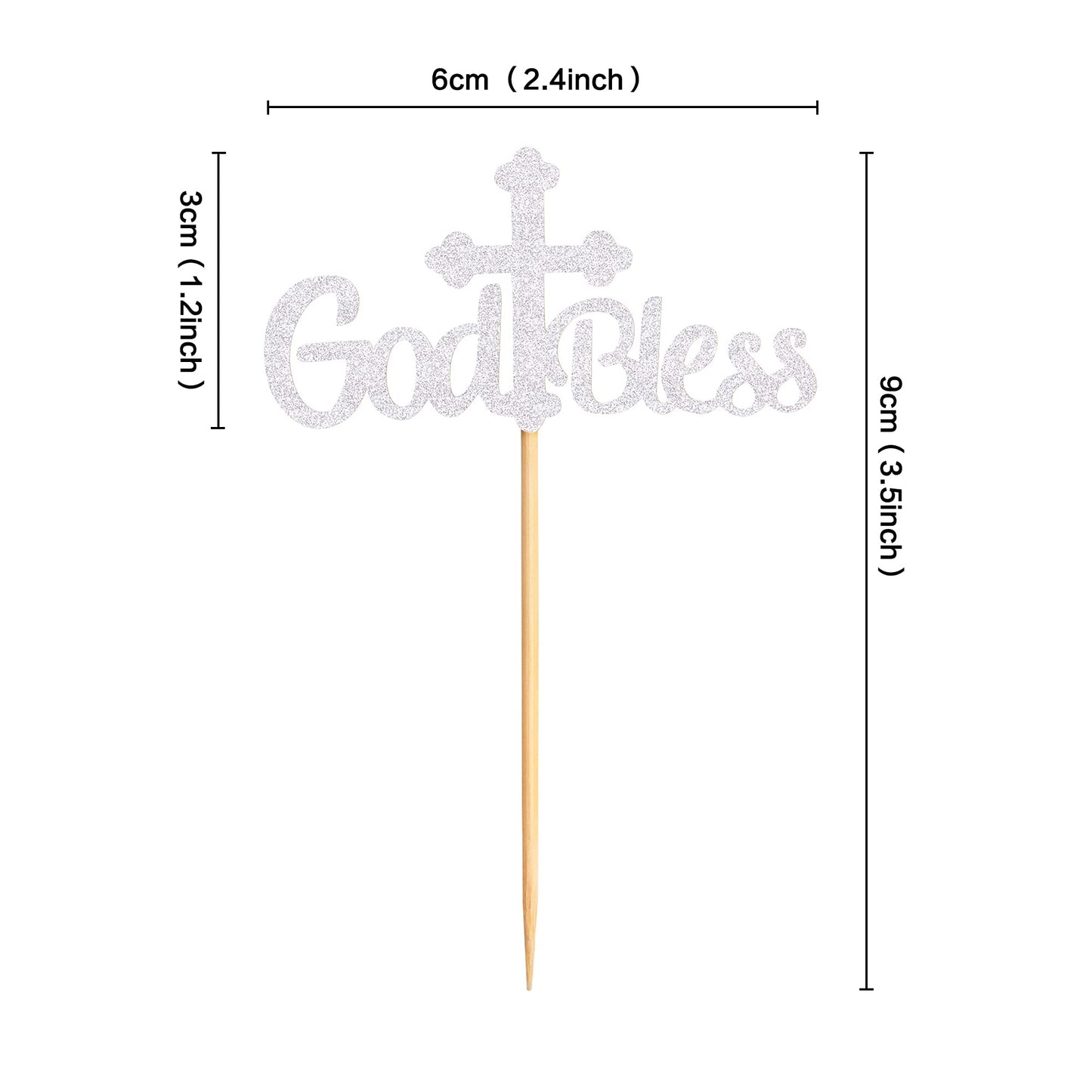 Ercadio Cupcake Toppers 36 Pack Silver Cross Glitter Baptism Decoration Small