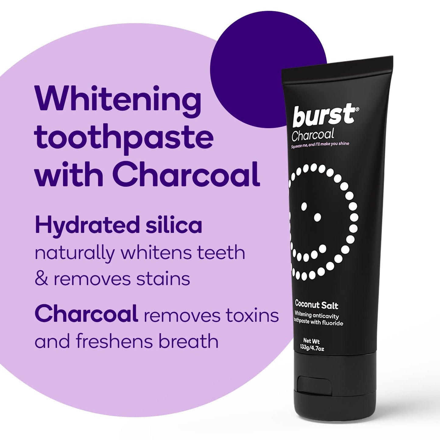 Burst Charcoal Toothpaste - Whitening Toothpaste - Sensitive Toothpaste - Cavity Fighting Fluoride, Xylitol Toothpaste, Vegan, G