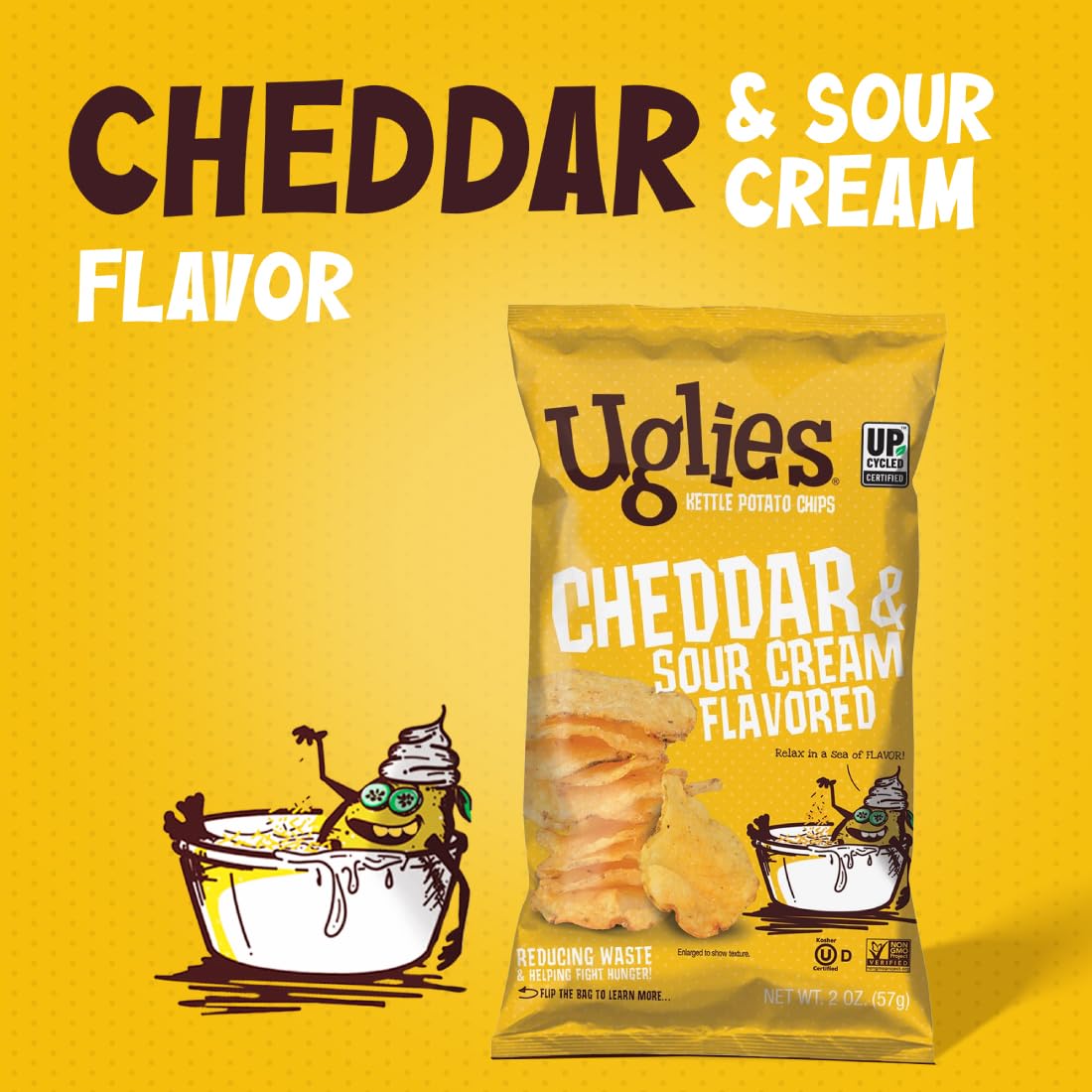 Uglies Cheddar and Sour Cream Kettle-Cooked Potato Chips, Gluten-Free, 2 Oz Bags, Pack of 24