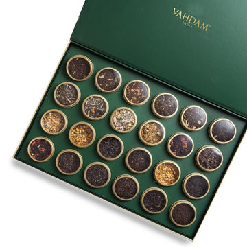 VAHDAM Luxury Tea Gift Set - 24 Unique Loose Leaf Teas in Tin Caddies, Gluten Free, Non GMO, Perfect Gift for Adults