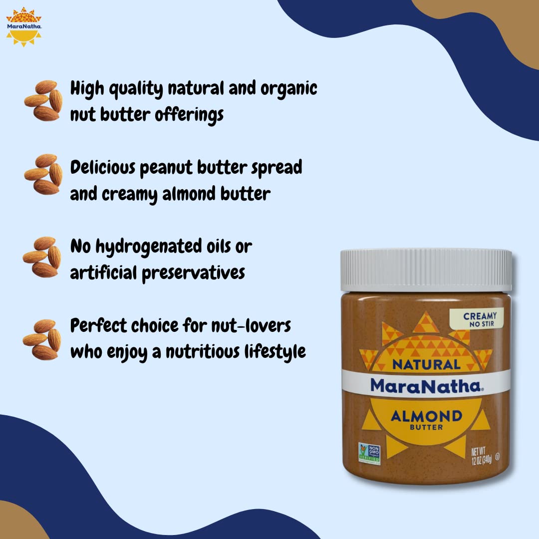MaraNatha No Stir Creamy Almond Butter, 12 oz Jar (Pack of 4)