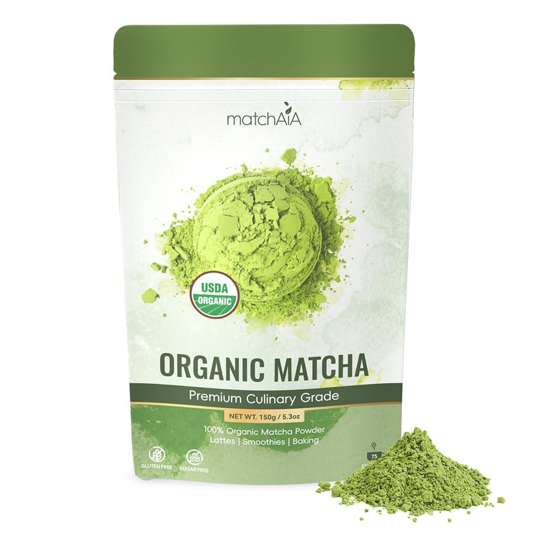 Matchaia Top-Grade Culinary Grade  Usda-Certified Organic Matcha  100% Pure Green Tea Powder  Perfect For Lattes  Smoothies  Desserts And Baking  Sugar Free  Gluten Free (150G / 5.3Oz Pouch)