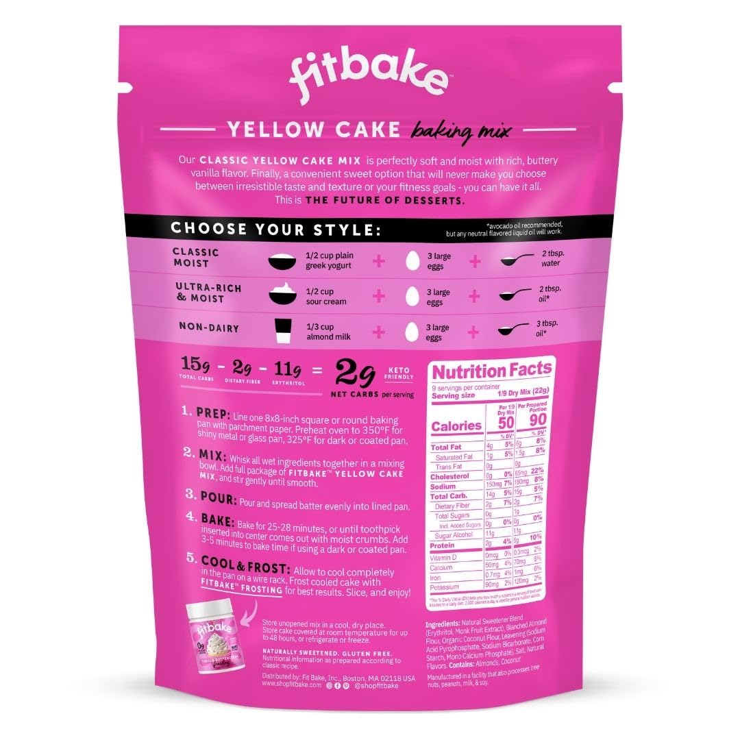 Fitbake Yellow Cake Baking Mix | 2G Net Carbs Per Serving | Keto Friendly Low Carb Food | No Added Sugar Keto Snack | Zero Sugar