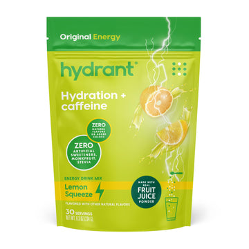 Hydrant - Bulk Energy Electrolyte Powder, Lemon Squeeze Flavor, 30 Servings Caffeine & L-Theanine Energy Hydration Powder - Low Sugar For Daily Use