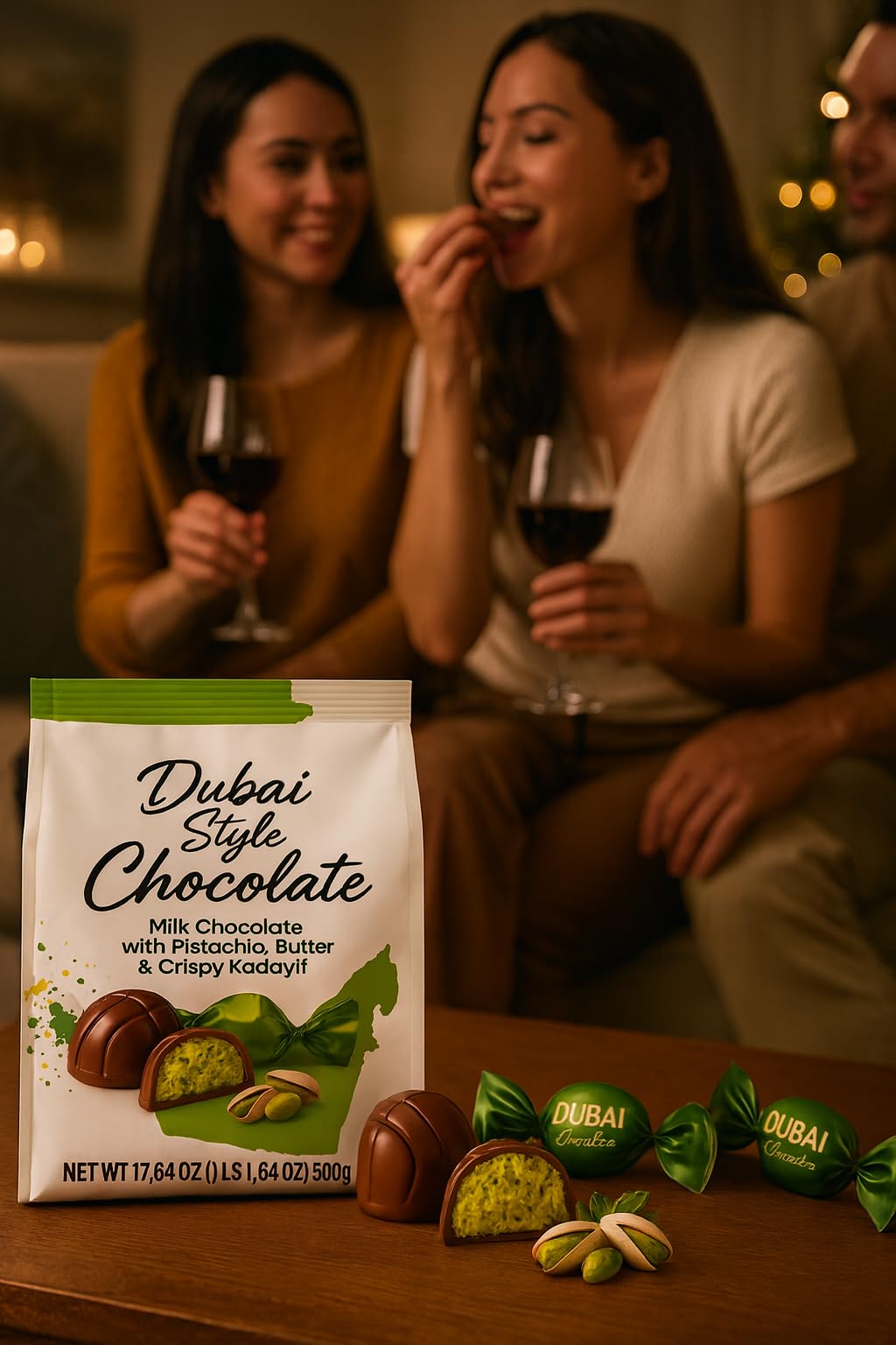 Dubai Style Chocolate Candy Gift Bag Milk Chocolate With Pistachio Butter & Crispy Kadayif - Individually Wrapped Gourmet Holiday Snack Christmas Gift Office Treat Everyday Indulgence