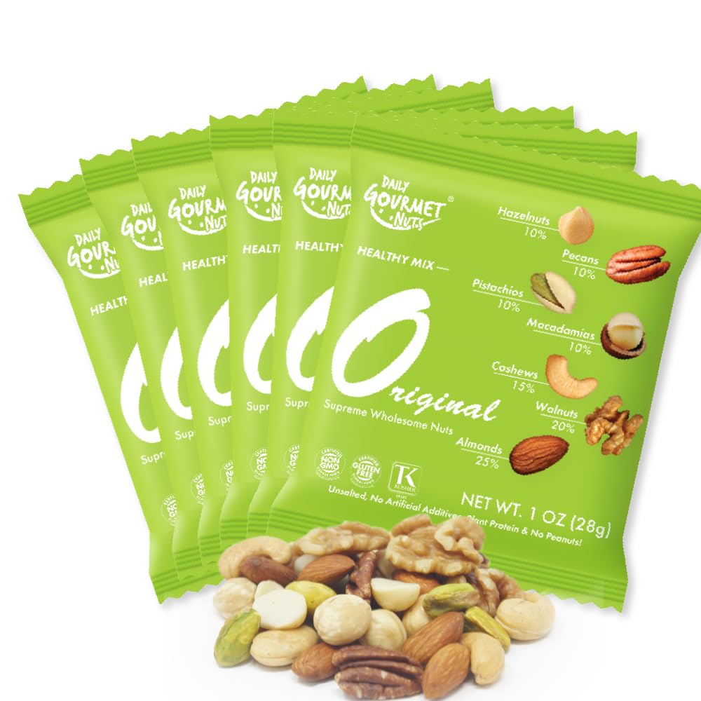 Daily Gourmet Nuts - Unsalted Mixed Nuts Snack Packs/Individually Wrapped Snacks/Nut Snacks/No Peanuts/Healthy Trail Mix Individual Packs/Deluxe Assorted Snacks