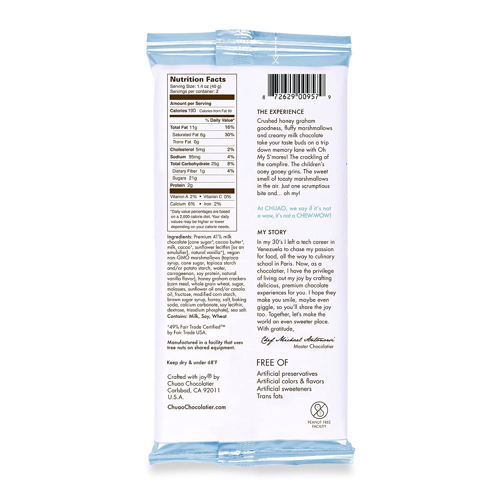 Chuao Chocolatier Oh My Smores Milk Chocolate Bars | Gourmet Chocolate Artisan European No Preservatives | For Gift Baskets, Ch