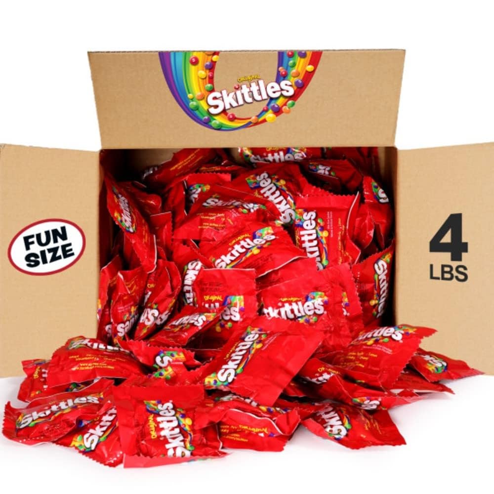 Skittles Original Fun Size Chewy Candy Bulk Individually Wrapped, Candy Bags For Party Favors - 4 Lb Bulk Box