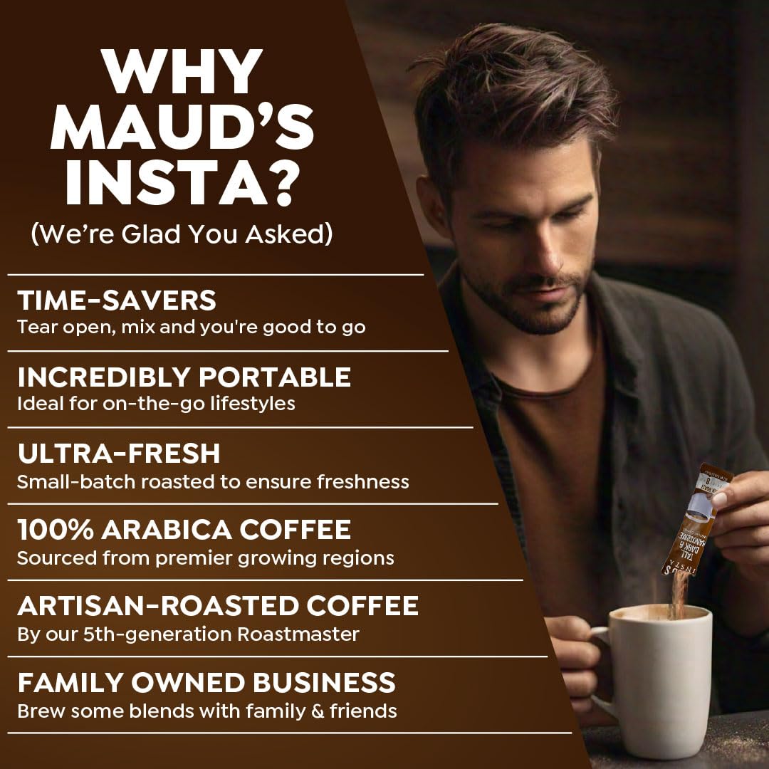 Maud'S Dark Roast Instant Coffee Packets Single Serve, 26 Ct | Tall Dark & Handsome | 100% Arabica Dark Roast Coffee Solar Energ