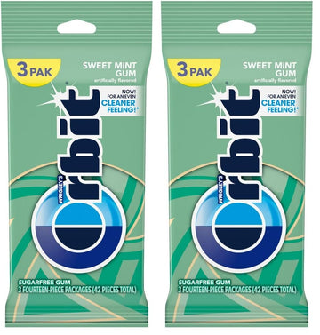 ORBIT Sweet Mint Sugar Free Back to School Chewing Gum, 3 Ct Packs (Pack of 2)