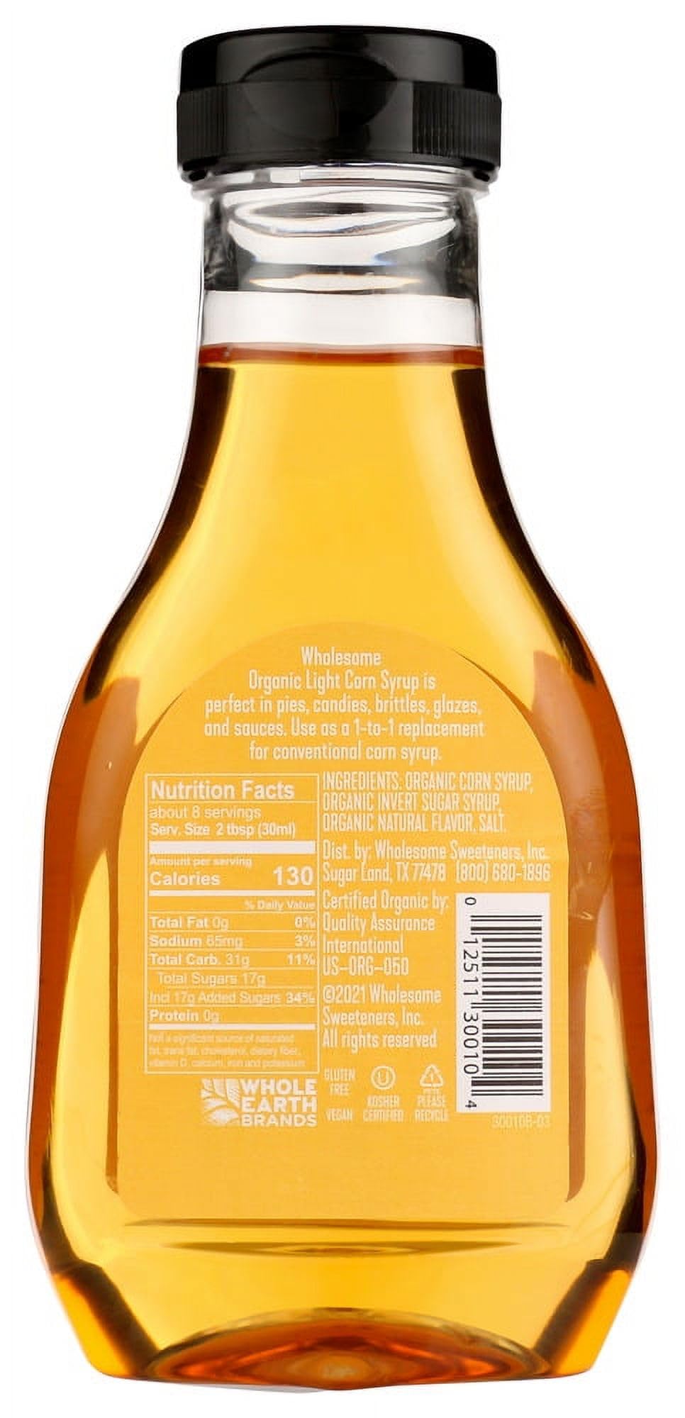 Wholesome Sweeteners 7.7-Ounce Organic Light Corn Syrup, Non GMO, Gluten Free & Vegan, for Baking and Glazing, 1 Pack