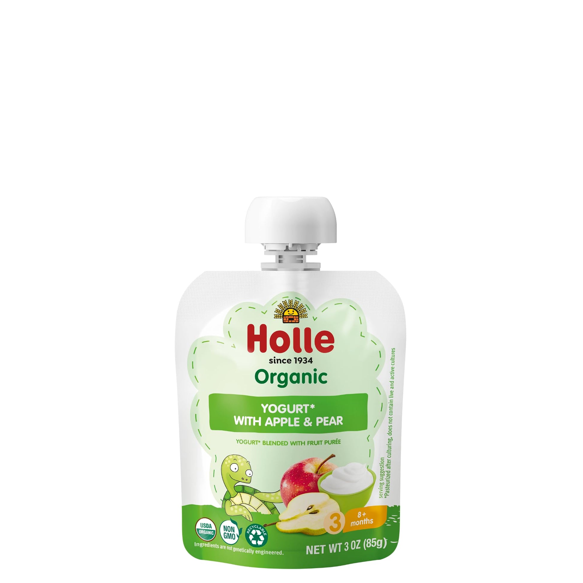 Holle Baby Yogurt Pouches - Organic Yogurt with Apple & Pear Fruit Pur  e - Drinkable Pouches for Kids & Babies 8 Months & Up - 