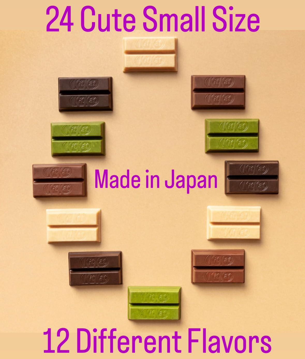 KONBINI JAPAN Mini Assorted 24-Pack Japanese KitKat Chocolate (12 Flavors x2) - Less Sugar Authentic Candy Snacks