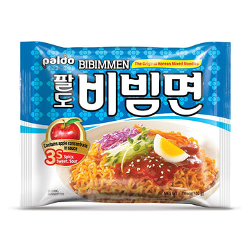 Paldo Korean Bibim-Myun, Cold Noodle Instant Ramen, Sweet Spicy Sauce, 130G (Pack Of 20)