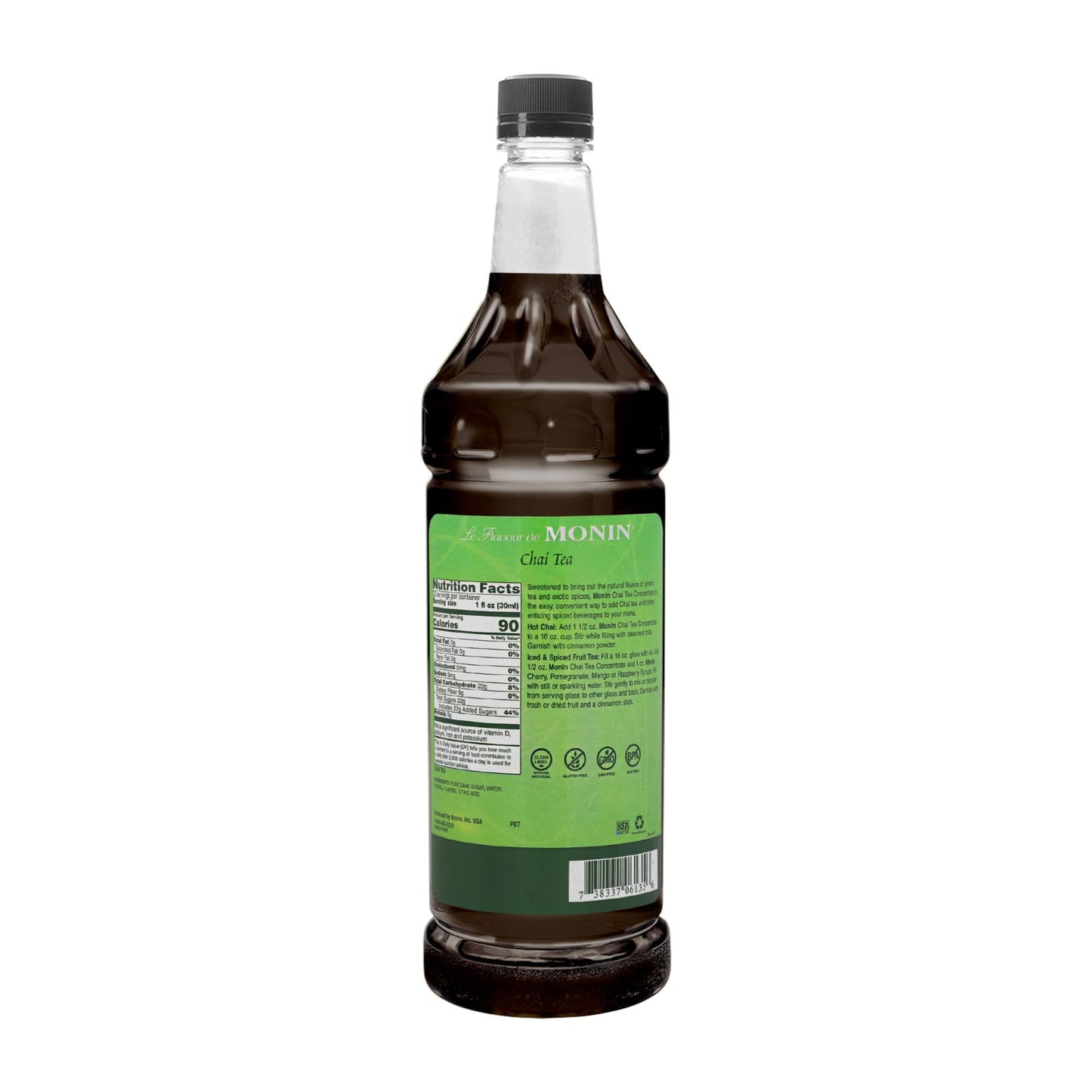 Monin Chai Tea Concentrate, Spiced Green Tea Flavor, Non-GMO, Gluten-Free, 33.8 Fl Oz