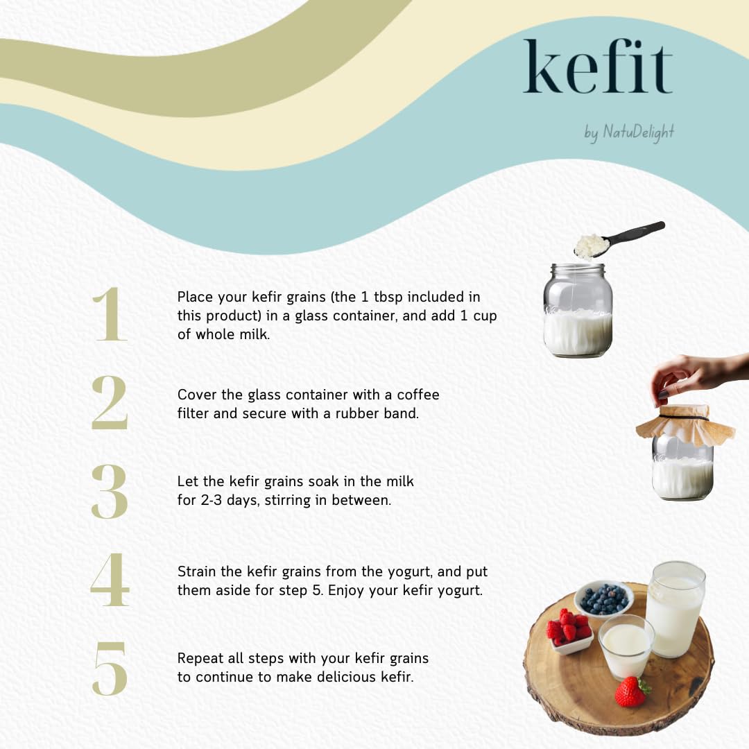 NatuDelight Kefir Grains - 1 TBSP FreshMilk Kefir Starter Cultures for Homemade Kefir Milk