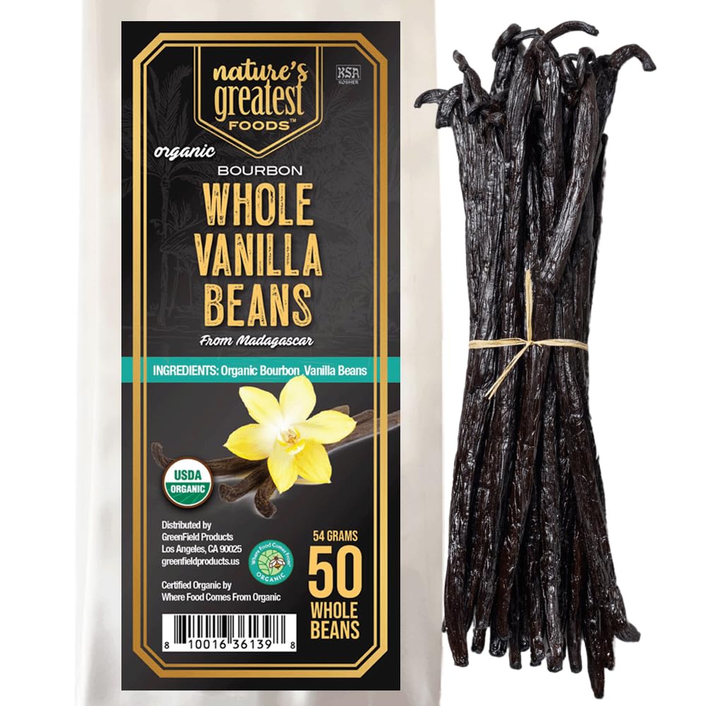 Natures Greatest Organic Madagascar Bourbon Vanilla Beans - Grade B, Non-GMO, Kosher, Gluten-Free, 50 Ounce Pack