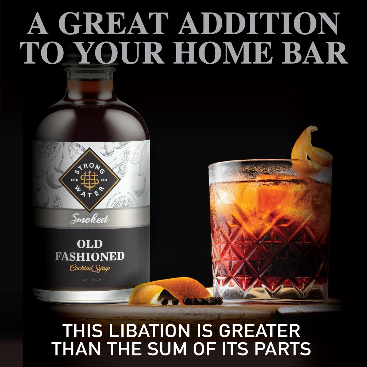 Strongwater Smoked Old Fashioned Cocktail Mixer - Handcrafted Syrup with Tea, Sugar, Citrus & Cherry - 8 Fl Oz