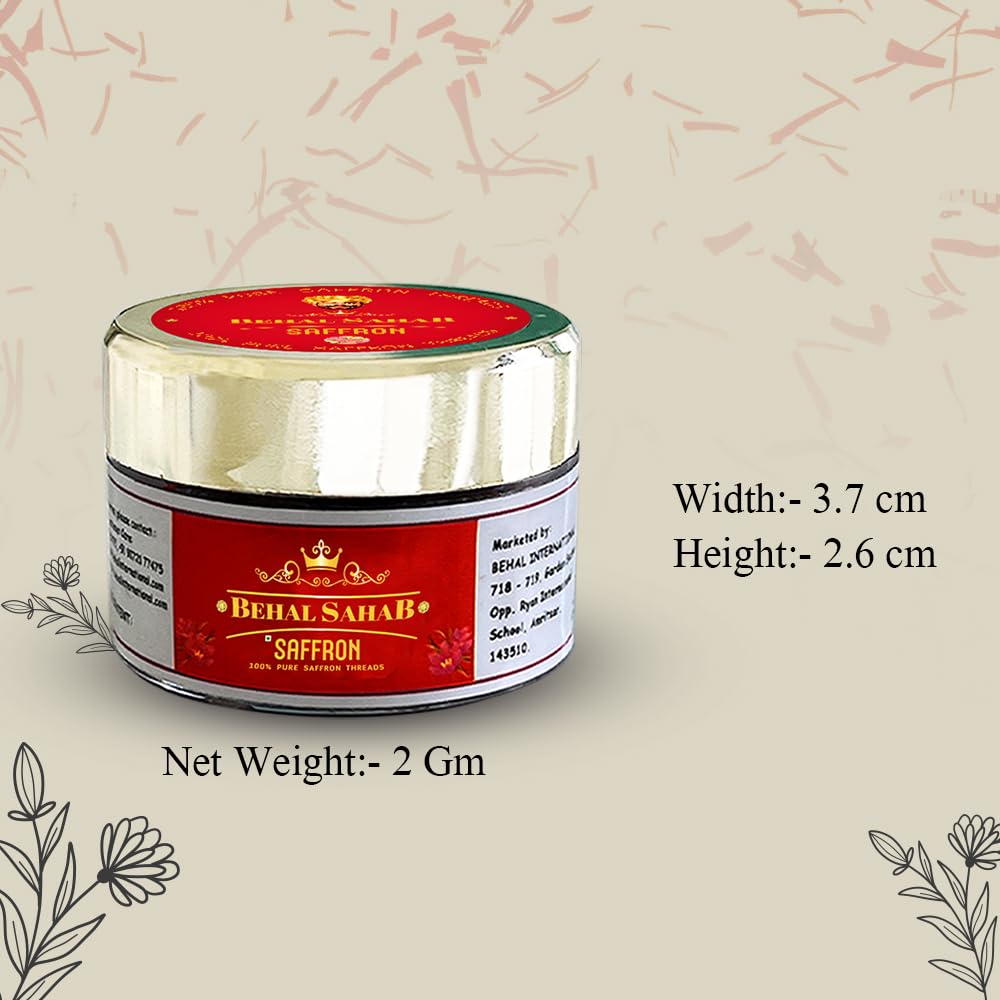 Behal Sahab 100% Pure Saffron, Handpicked Kashmiri Kesar, Premium Quality, 0.071 oz (2 Gram)