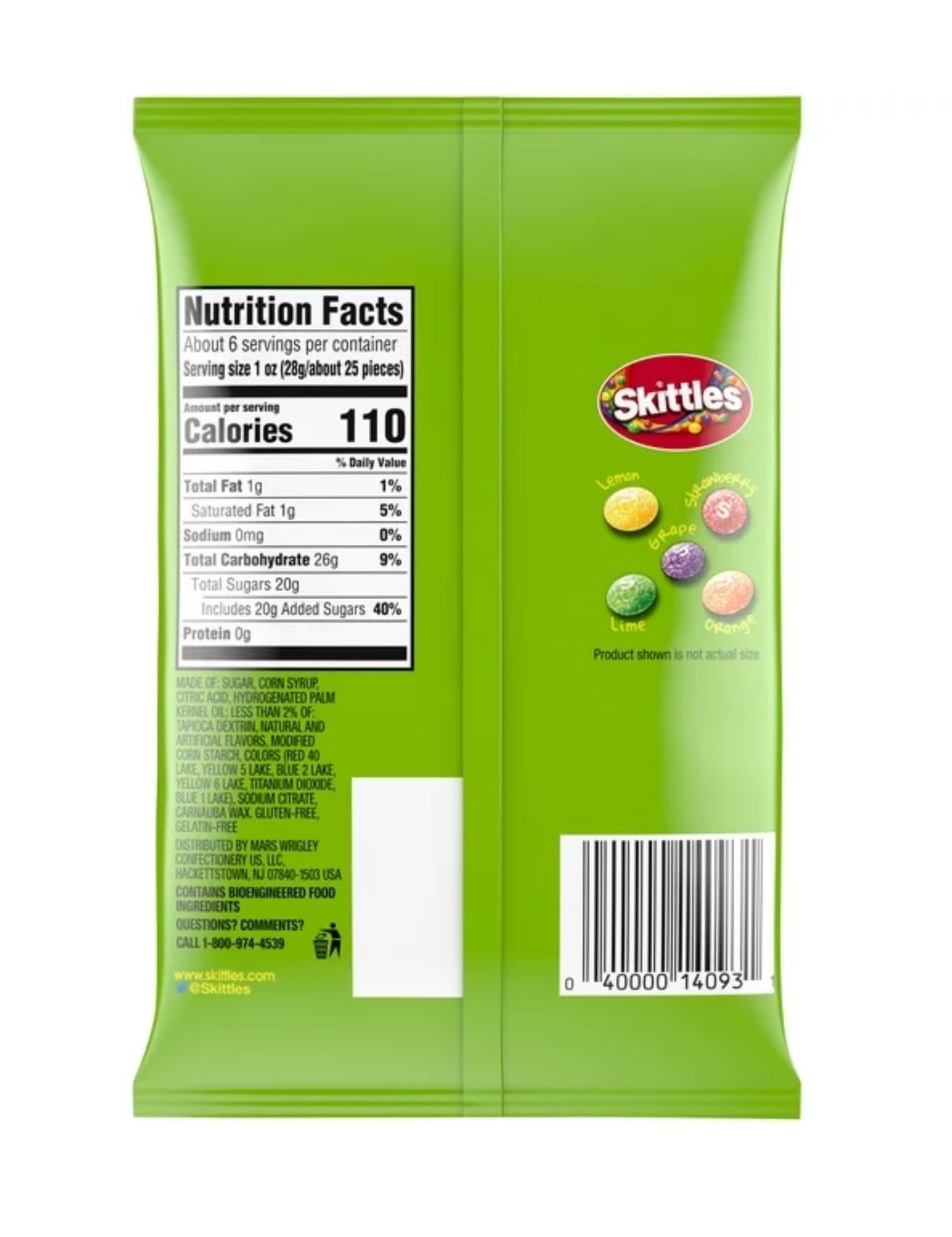 Skittle Sours Candy - Pack of 2 - Sour Outside and Sweet Inside - Bite Size Candy - Perfect for Sharing - Strawberry  G  Orange  Lemon  and Lime