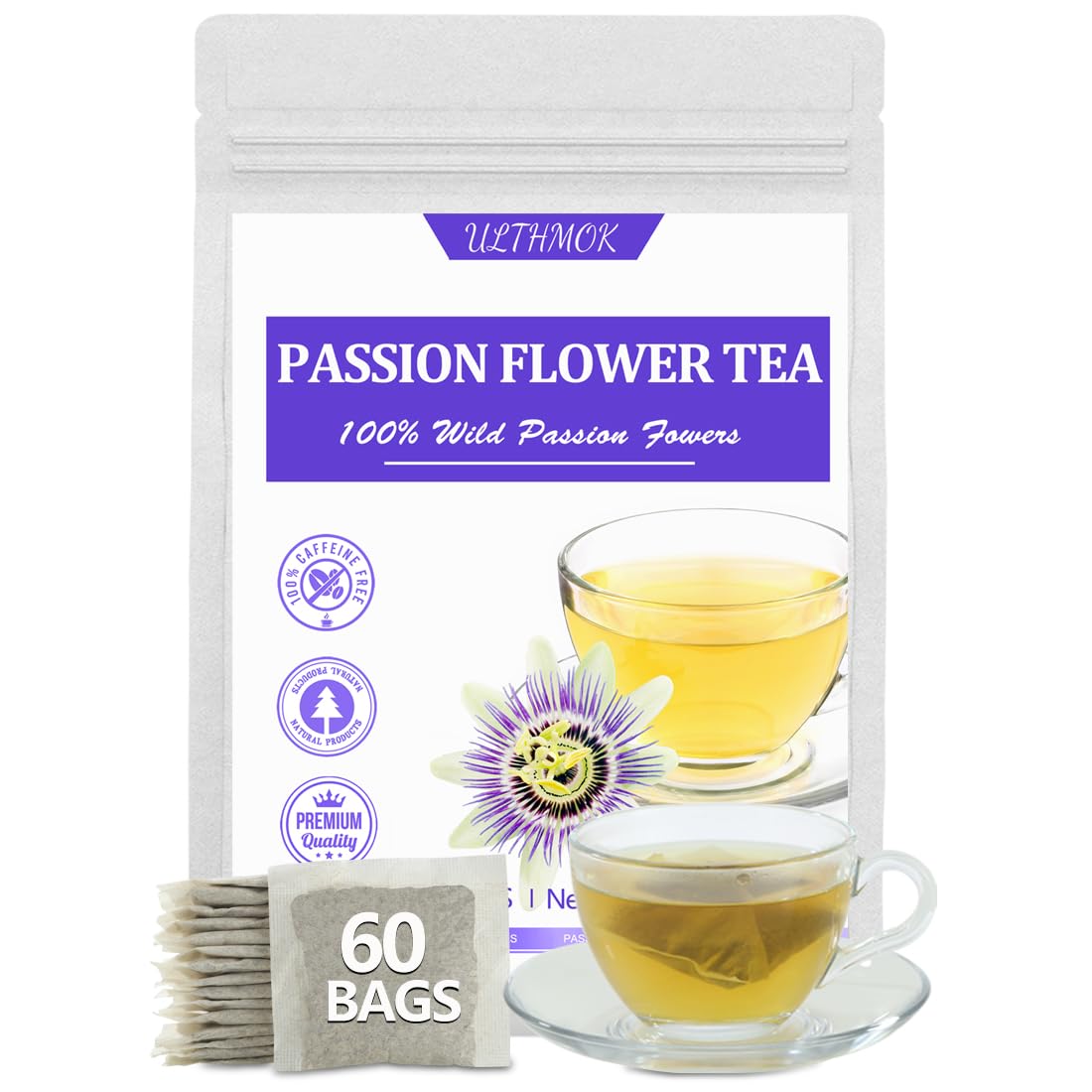 60 Top-Grade Passion Flower Tea Bags  Made With 100% Natural Passionflower Leaves Te De Pasiflora  Support Playter Sleep & Relaxation  No Additives & Energy Blend Free.