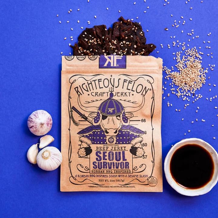 Righteous Felon Beef Jerky - Seoul Survivor Jerky - Gluten-Free Snacks - All-Natural, Locally Sourced & Dried Beef - Low-Sugar,