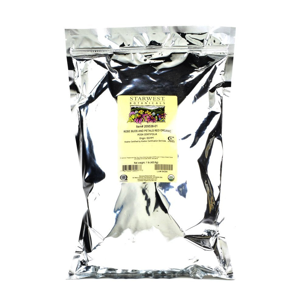 Starwest Botanicals Organic Red Rose Buds & Petals Whole, 1 Pound Bag