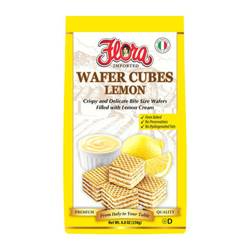 Flora Imported Wafer Cubes Lemon | Filled, Crispy and Delicate Bite Size Wafers | Filled with Lemon Cream | Oven Baked | 100% It