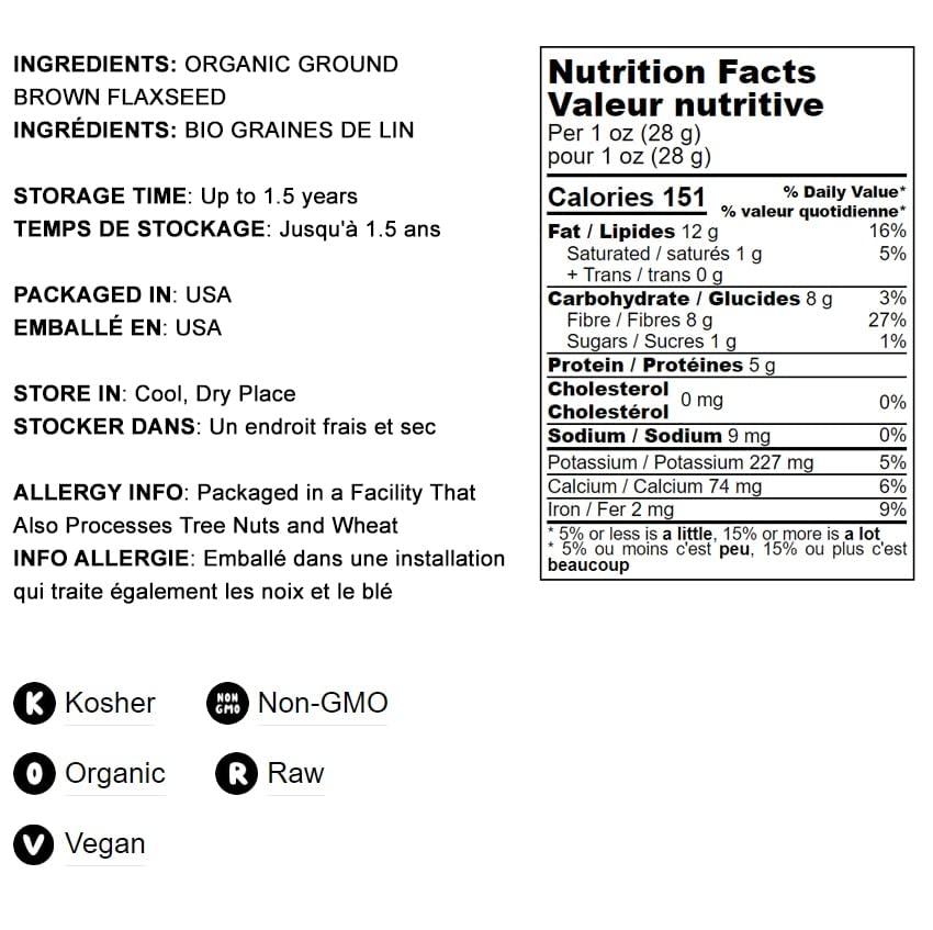 Food to Live Organic Brown Flaxseed Meal, 2 Pounds - Non-GMO, Kosher, Cold-Milled from Raw Whole Seeds, Pure Powder, Vegan Super