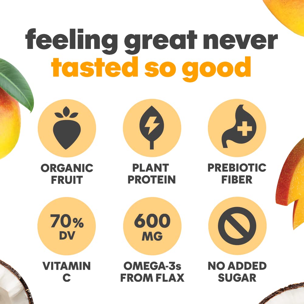 Noka Superfood Fruit Smoothie Pouches, Mango Coconut, Healthy Snacks With Flax Seed, Prebiotic Fiber And Plant Protein, Vegan An