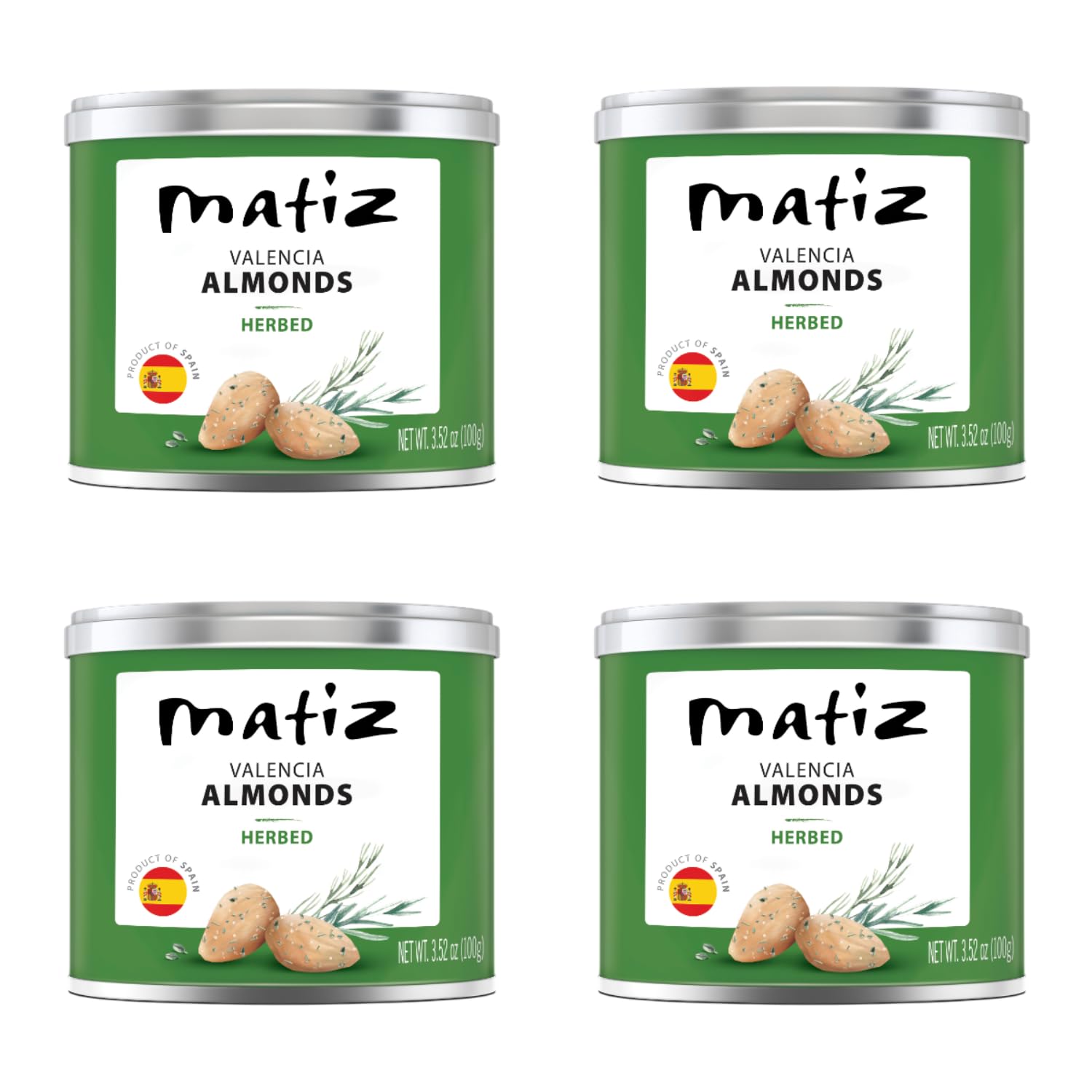 Matiz Valencia Herbed Almonds | Spanish | Natural | Artisonal | 4 x 100g | (4 Pack - 400g, Valencia Herbed)