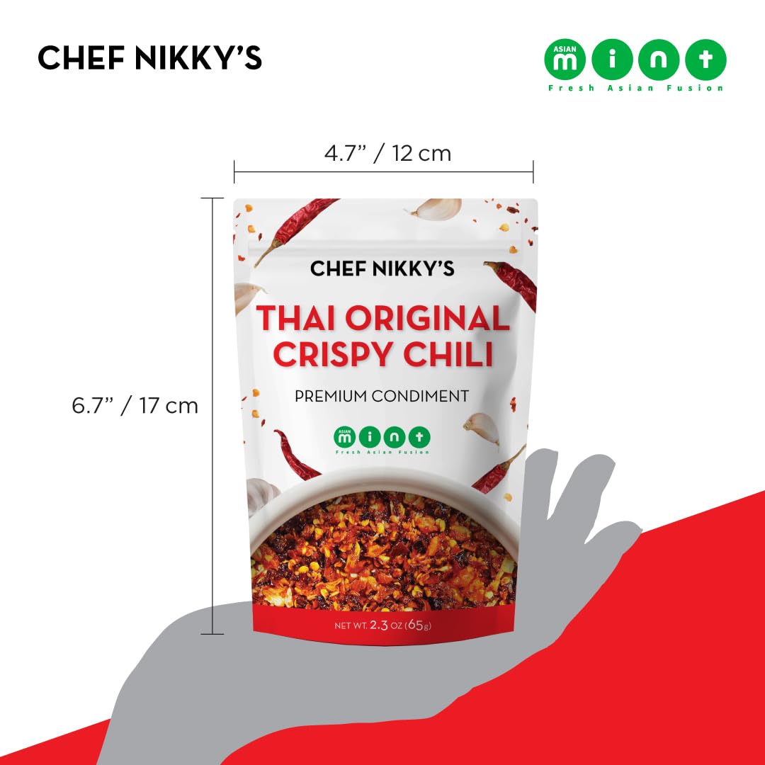 CHEF NIKKY Thai Original Crispy Chili Hot Sauce - Garlic Oil with Chili Crisp - 2.3 Ounce