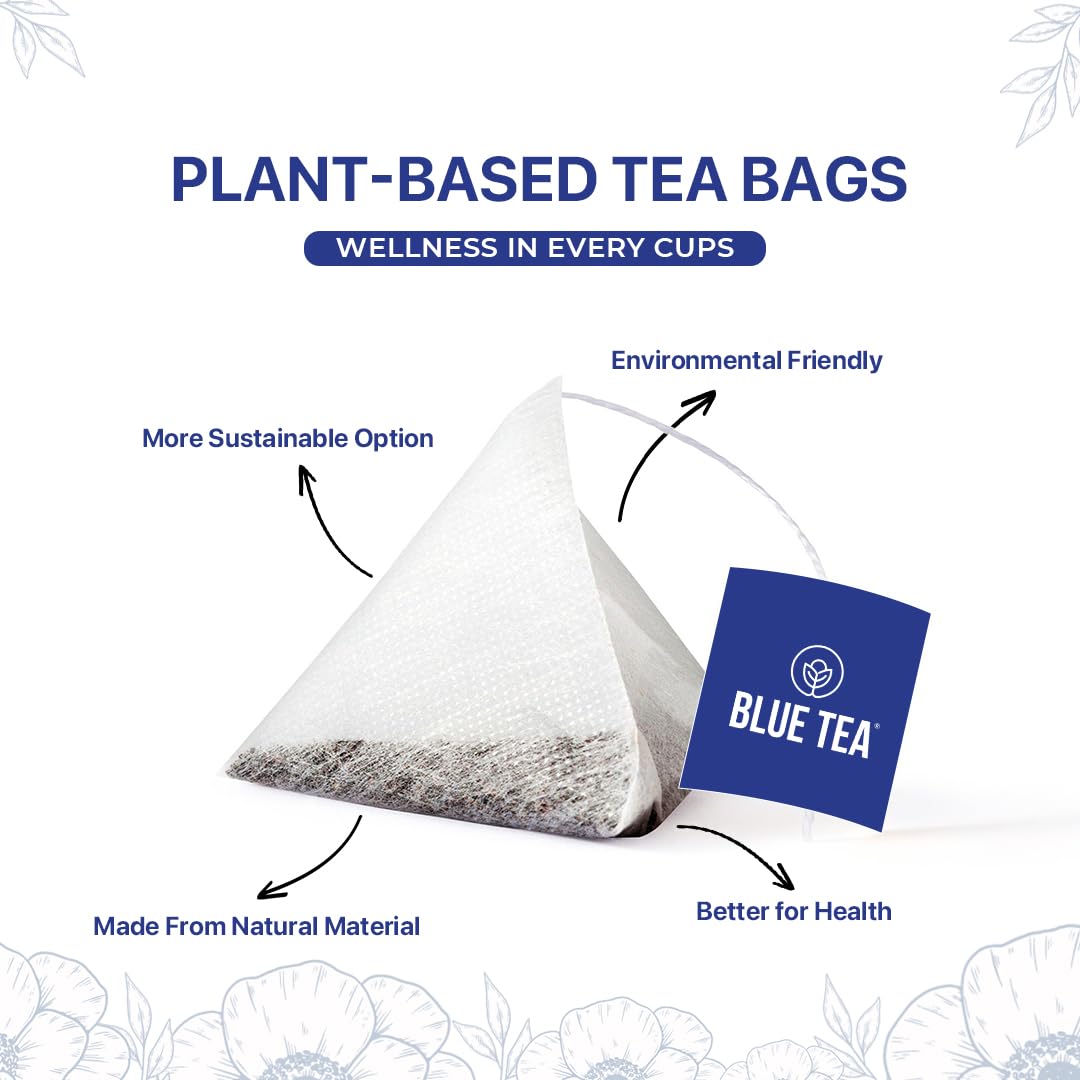 BLUE TEA Hibiscus Tea - Caffeine Free Herbal Tea - 18 Tea Bags - Vegan, Gluten Free, Non-GMO - Tin Packaging