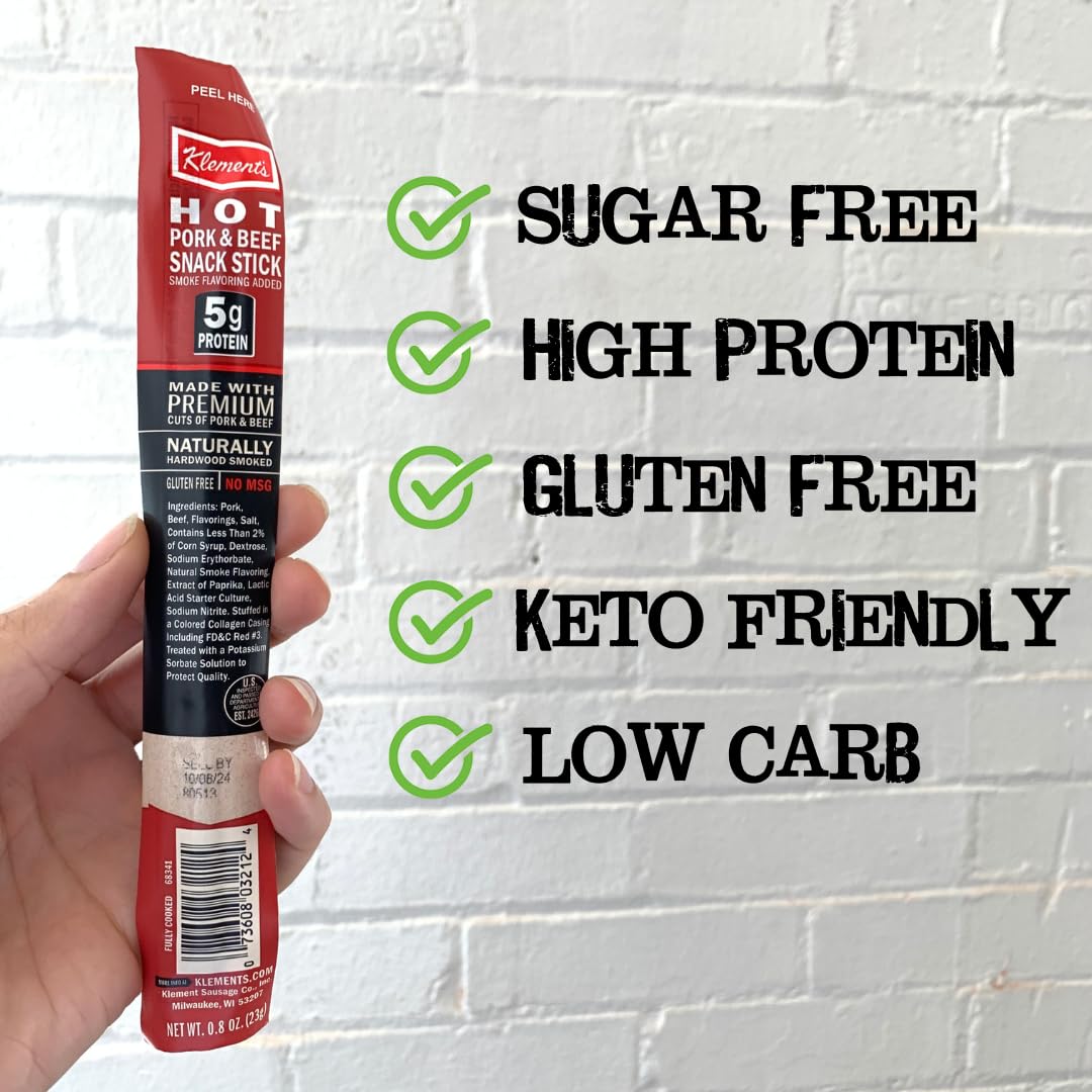 Sugar-Free Hot Meat Sticks | High Protein, Low Carb, Keto, Gluten Free, No Msg, Healthy Snack Stick | Individually Wrapped Snack