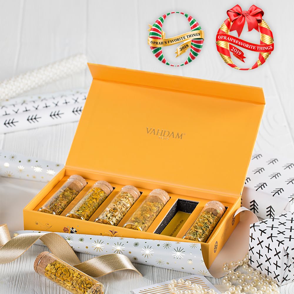 Vahdam, Limited Edition - Turmeric Herbal Wellness Tea Gift Set - 6 Oprahs Favourite Turmeric Herbal Blends In Gift Box | Gluten Free, Non Gmo | Gifts For Him/Her | Tea Gifts For Men & Women